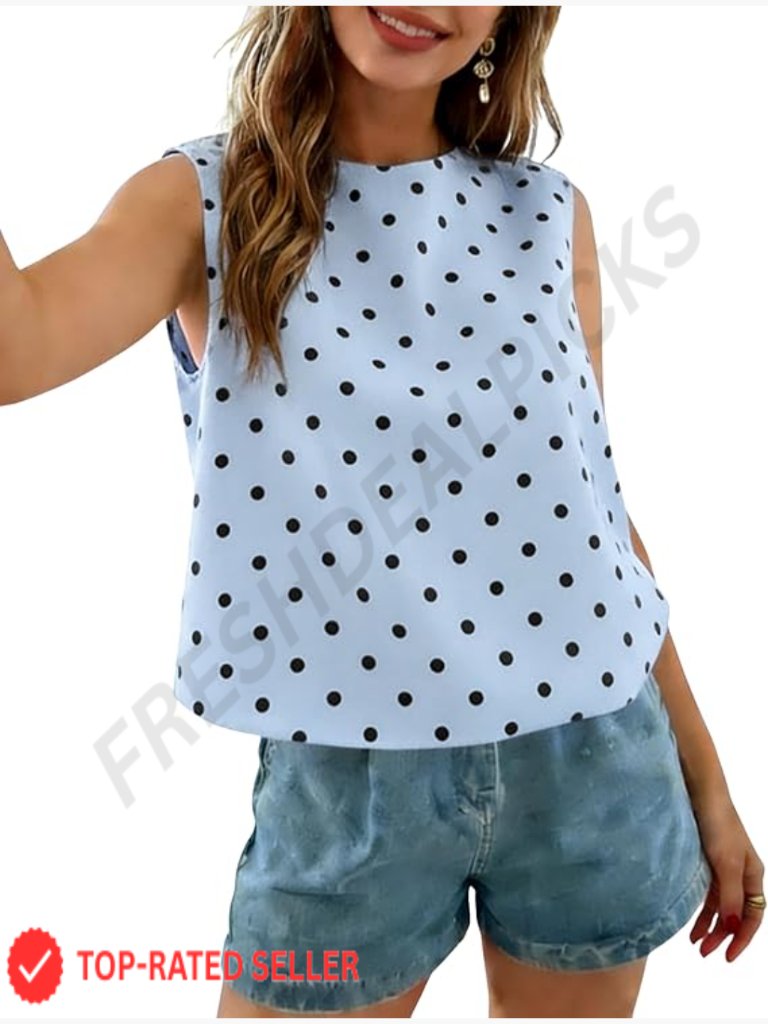Sleeveless Polka Dot Tank Top Casual Crewneck Summer Blouse Y2k